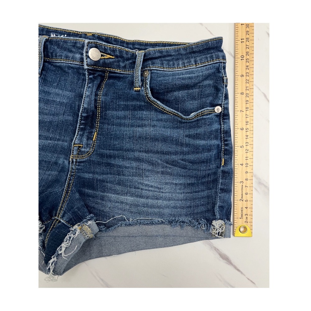 Mossimo Denim High Rise Shorts Dark Wash Raw Hem Power Stretch Size 10/30R - Picture 5 of 6